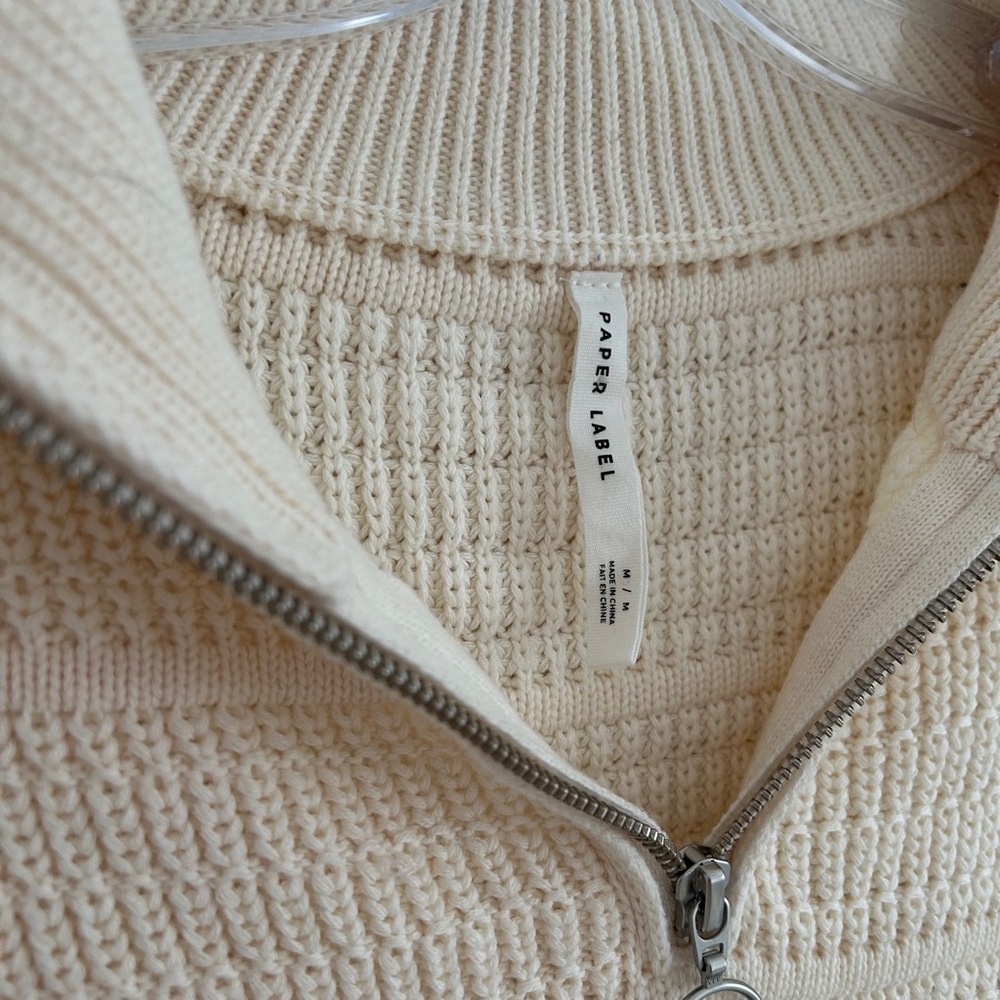 PAPER LABEL Cheyenne Knit Vest Sleeveless Pullover Quarter Zip Cream Size Medium - Picture 6 of 14